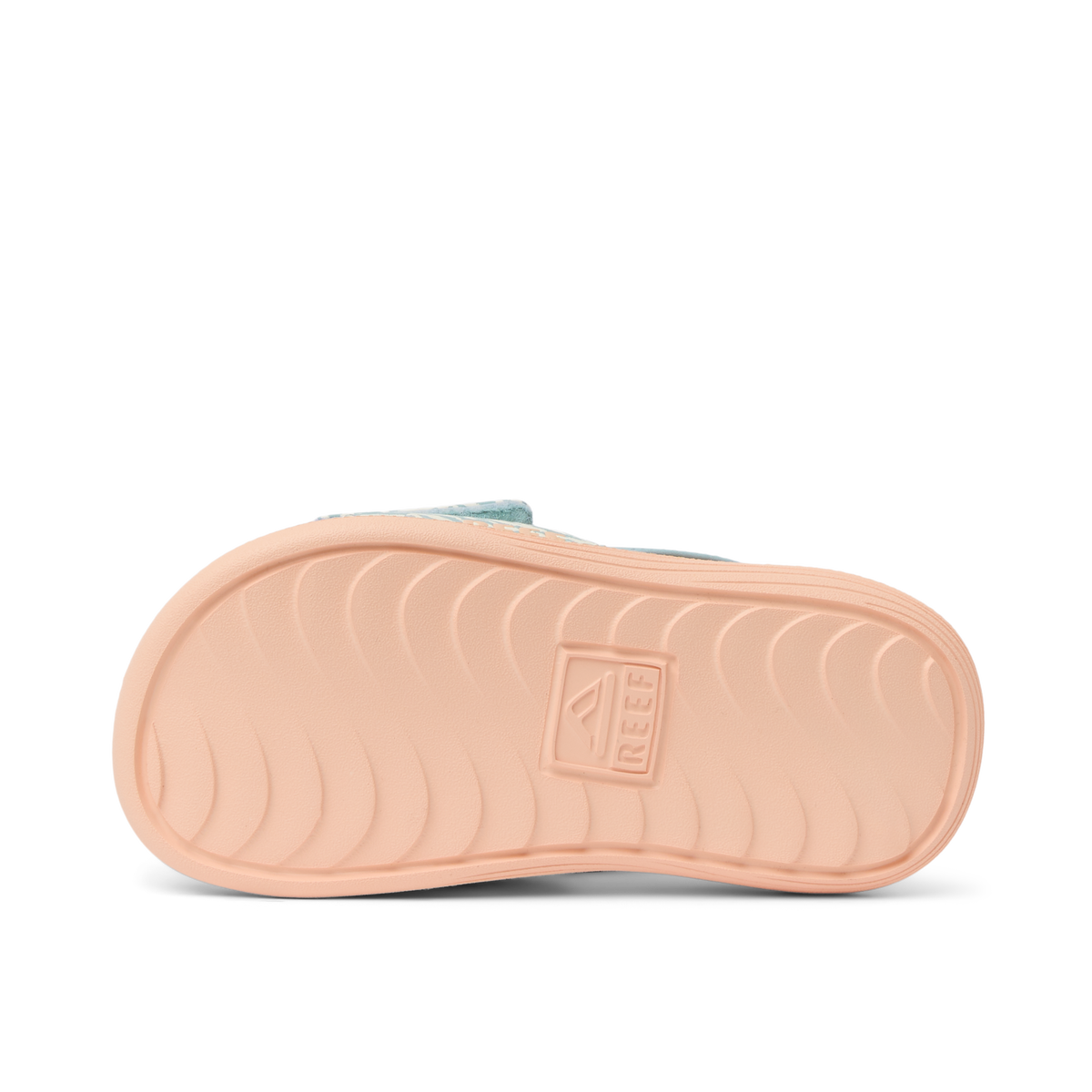 Little Salty Slide for girls showing the bottom sole facing up, highlighting durable, water-friendly comfort features.