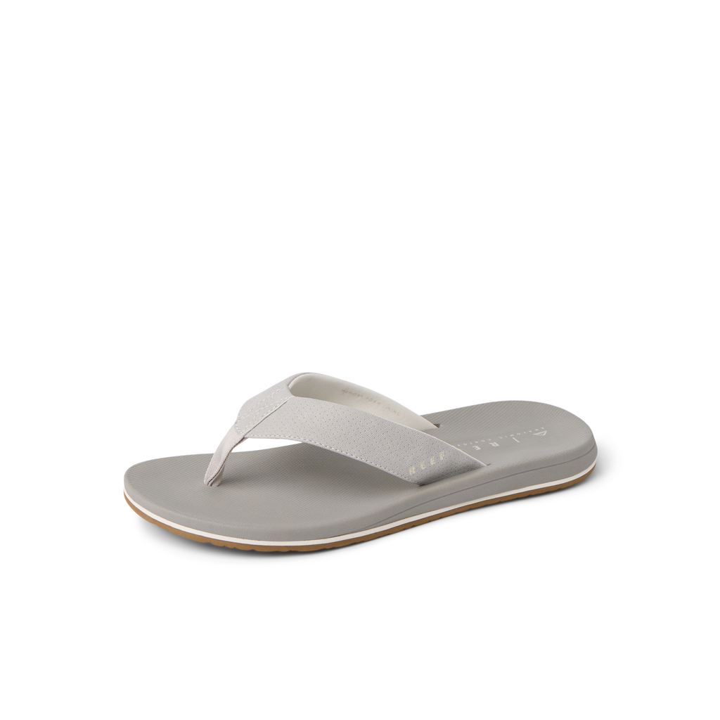 Nox men's surf-inspired flip flop facing right with soft-rebound cushioning and anatomical arch support in greige color.