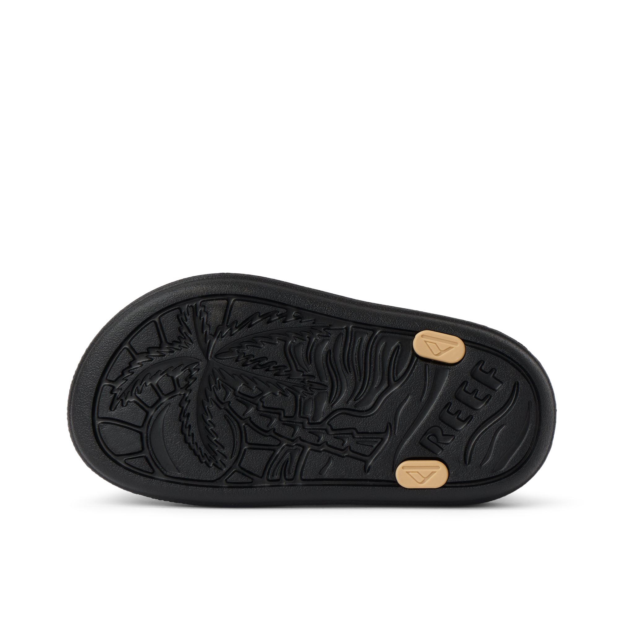 Little Totally Beachin sole facing up showing wave and palm tree design with durable, water-friendly comfort features