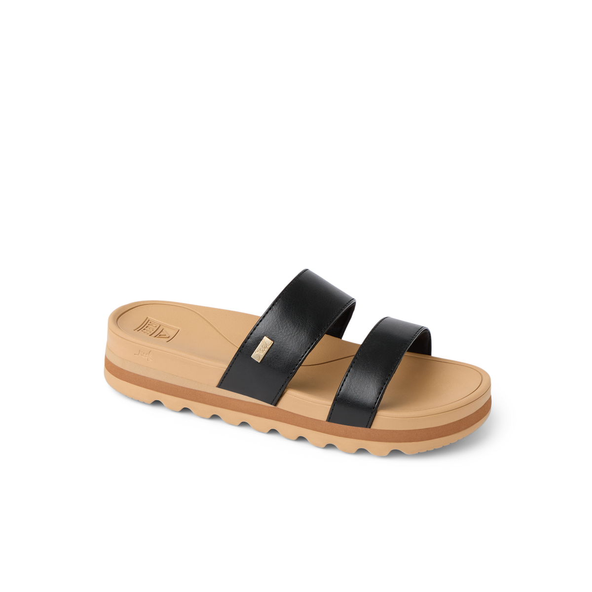 Kids Vista Hi sandal facing left, black and tan, water-friendly with soft cushioning and arch support for girls ages 5-10.