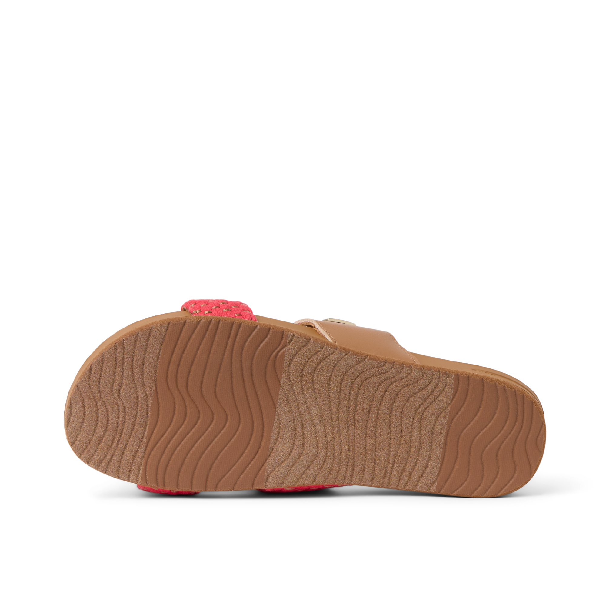 Cushion Vista women’s sandal sole facing up, showing durable, water-friendly tread and arch support design.
