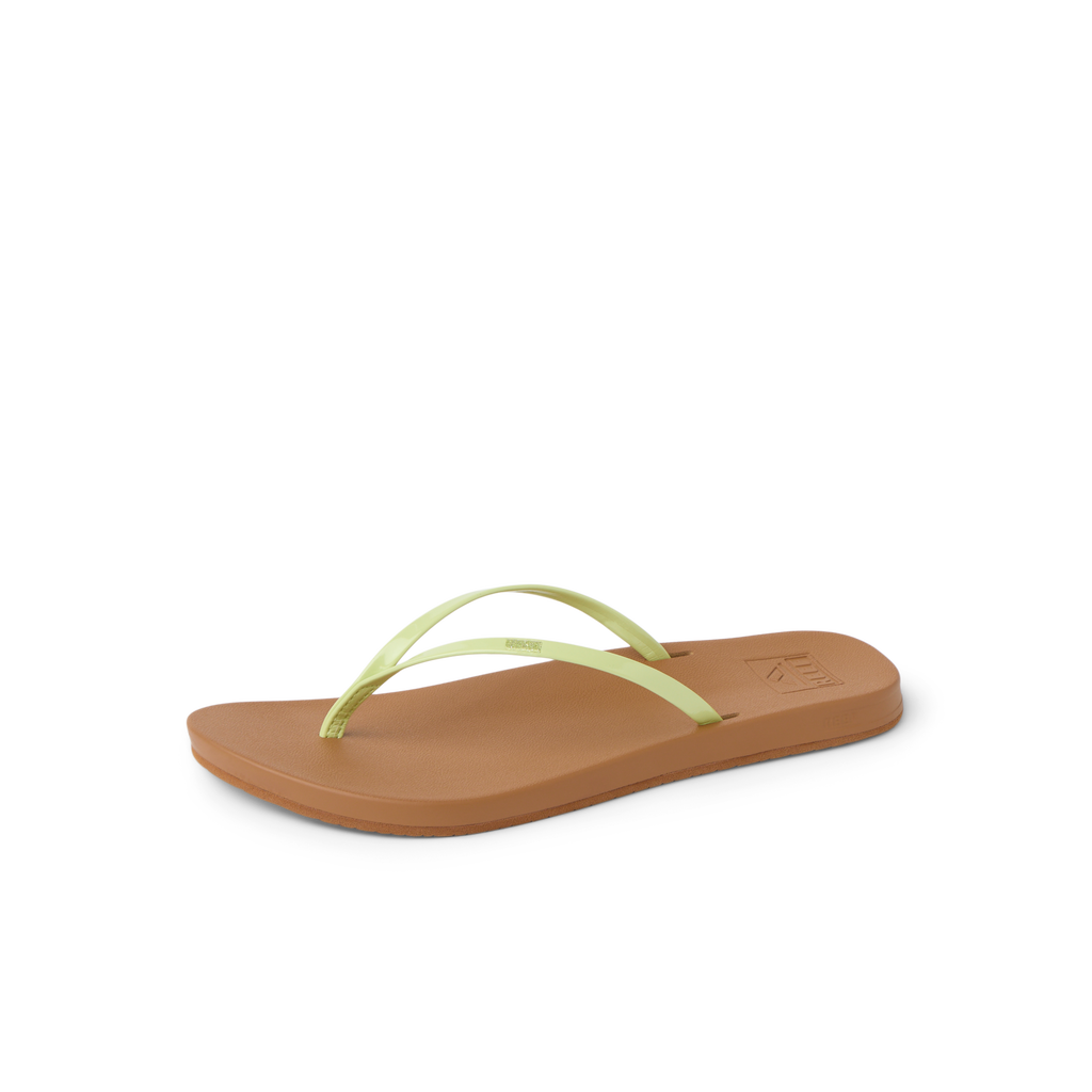 Cushion Slim women’s sandal facing right with lime sherbert straps, soft cushioning, and anatomical arch support.