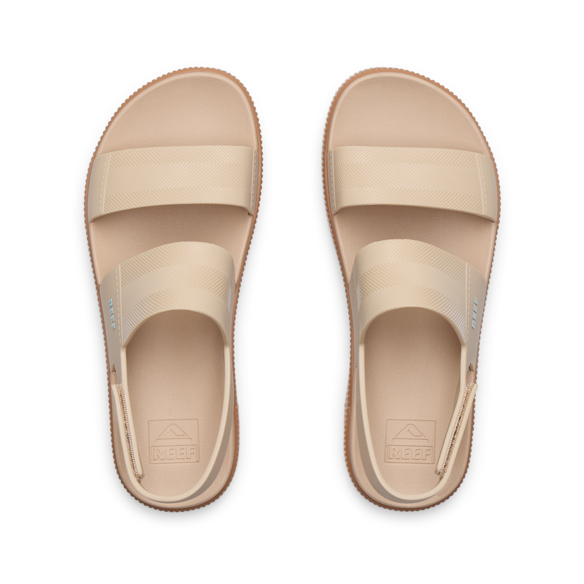 Top view of Water Vista Higher women's sandals in sand blue haze, water-friendly with soft cushioning and arch support.
