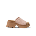 Vista Luxe Evie sandal facing right, featuring pink perforated upper and cushioned beige platform sole for beach comfort.