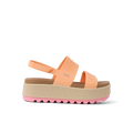 Side view of Water Vista Higher women's sandal in orange chiffon with platform sole and arch support for beach comfort