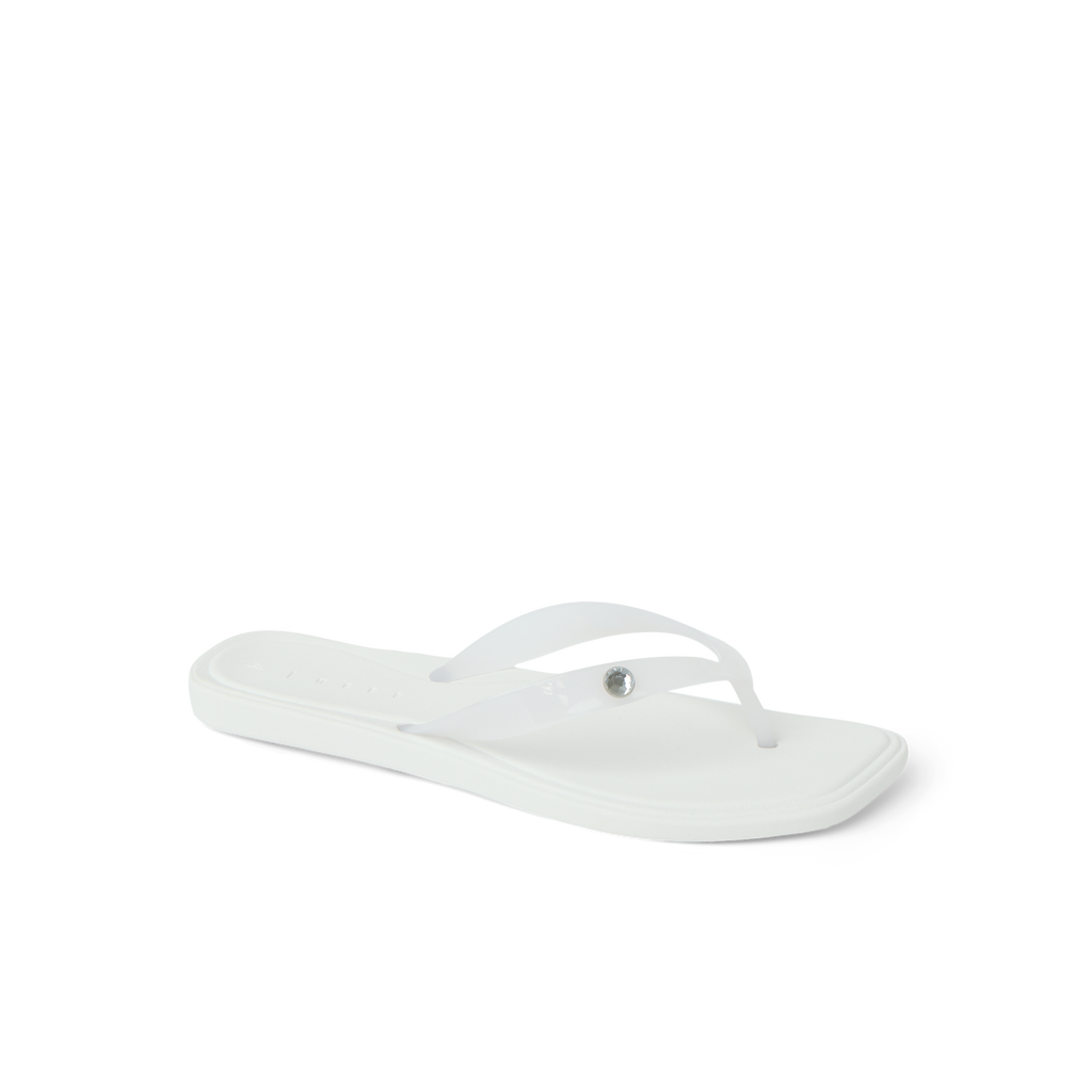 Solaye white right-facing flip flop with anatomical arch support and soft cushioning for beach comfort