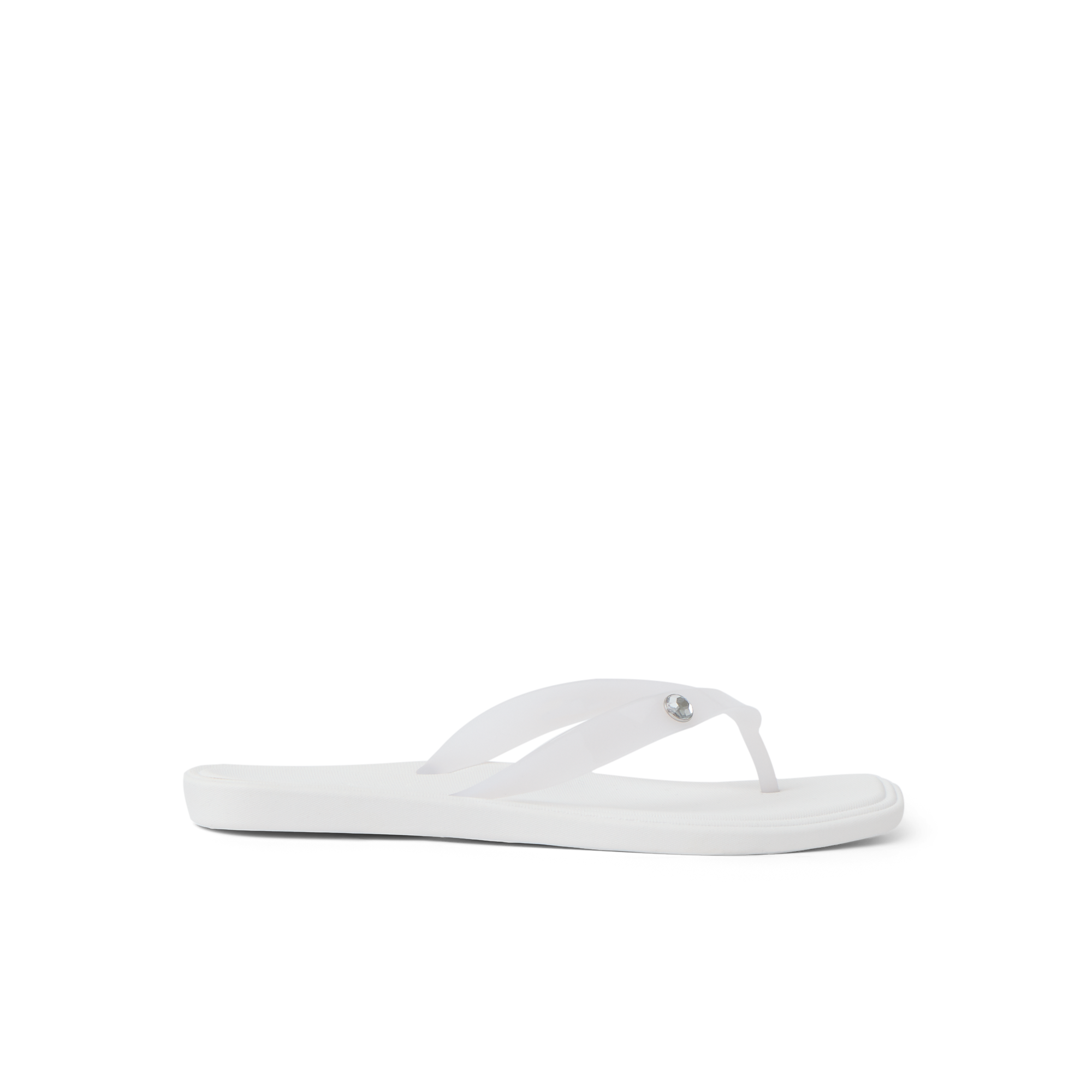 Solaye white women's flip flop sandal facing right with comfort cushioning and surf-inspired arch support