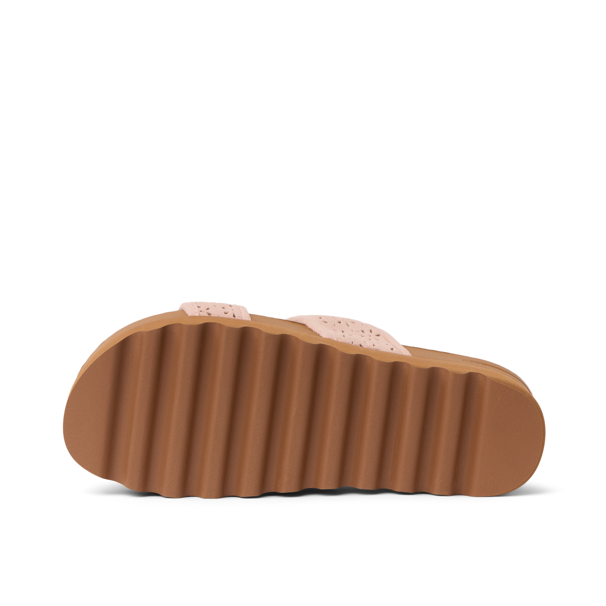 Cushion Vista Hi women's sandal sole facing up, showing durable water-friendly sole with deep grooves for grip.