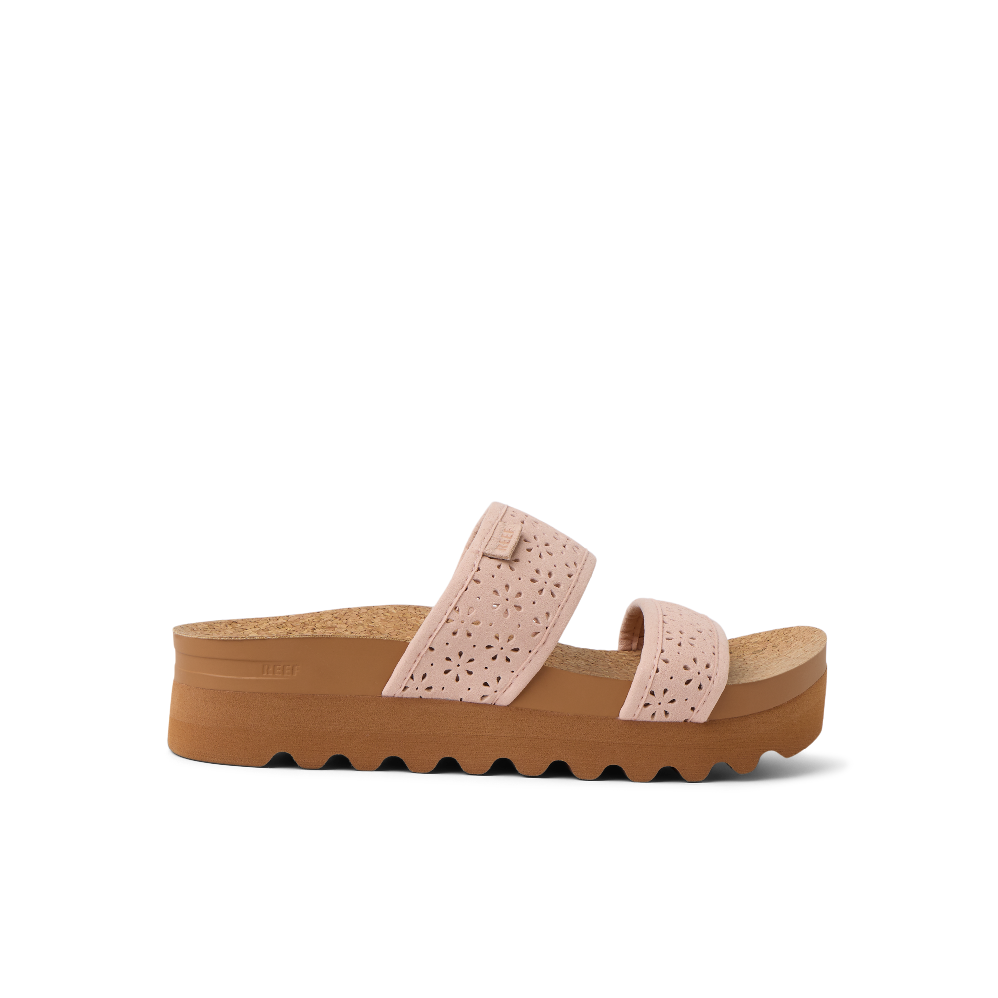 Cushion Vista Hi sandal facing right, showing upper perforated straps and cushioned platform sole for comfort.