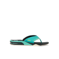 Fanning men's teal flip flop facing left, featuring anatomical arch support and soft-rebound cushioning for beach comfort.