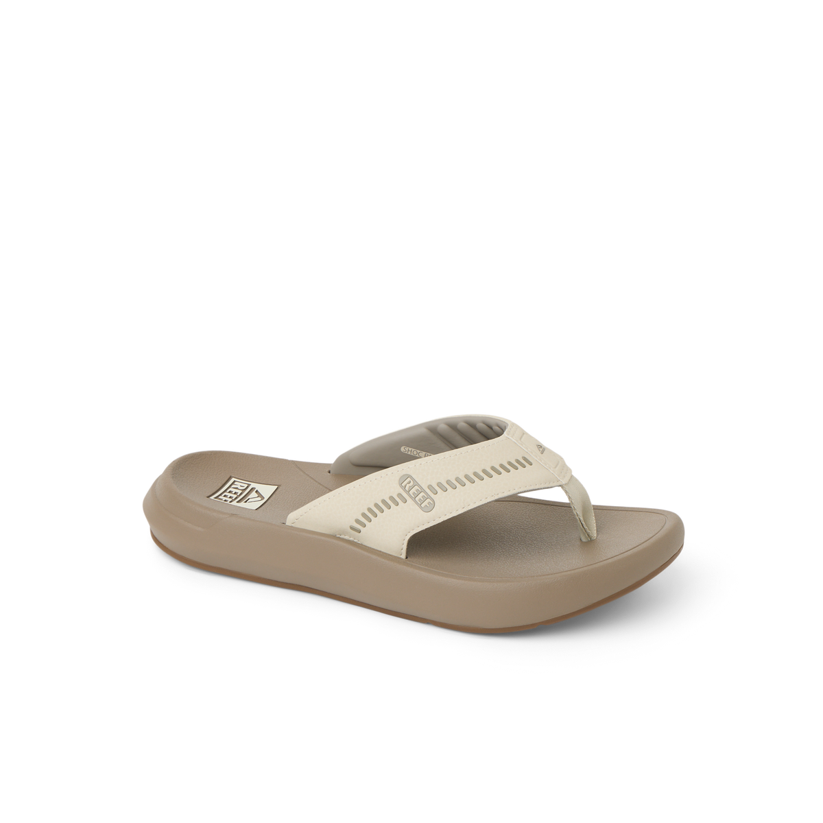 Cruiser sandal for men in oatmeal facing right, showcasing cushioned footbed and arch support for all-day comfort.