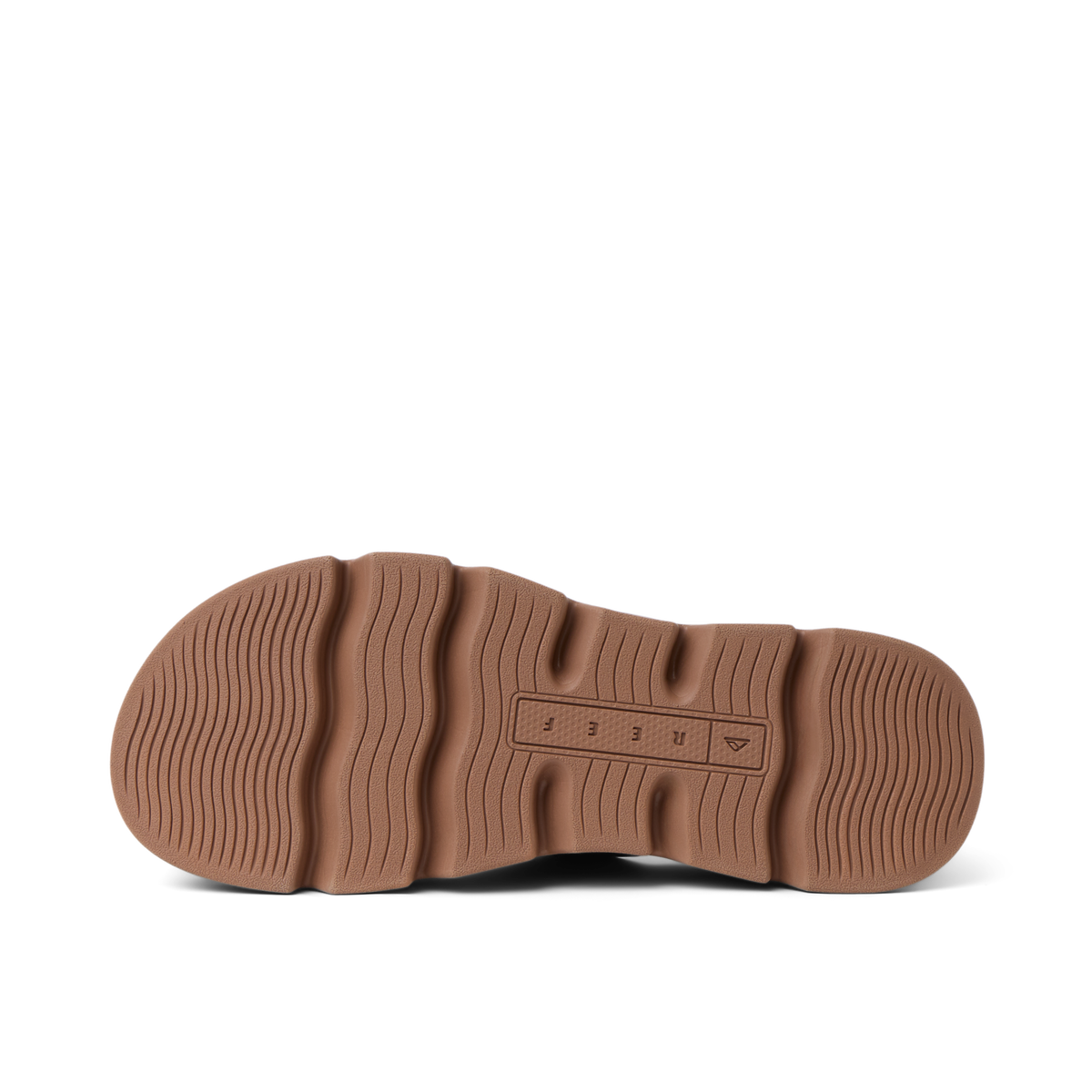 Vista Luxe Siaa brown shoe sole facing up, close-up of durable, water-friendly outsole with grip treads for all-day comfort.