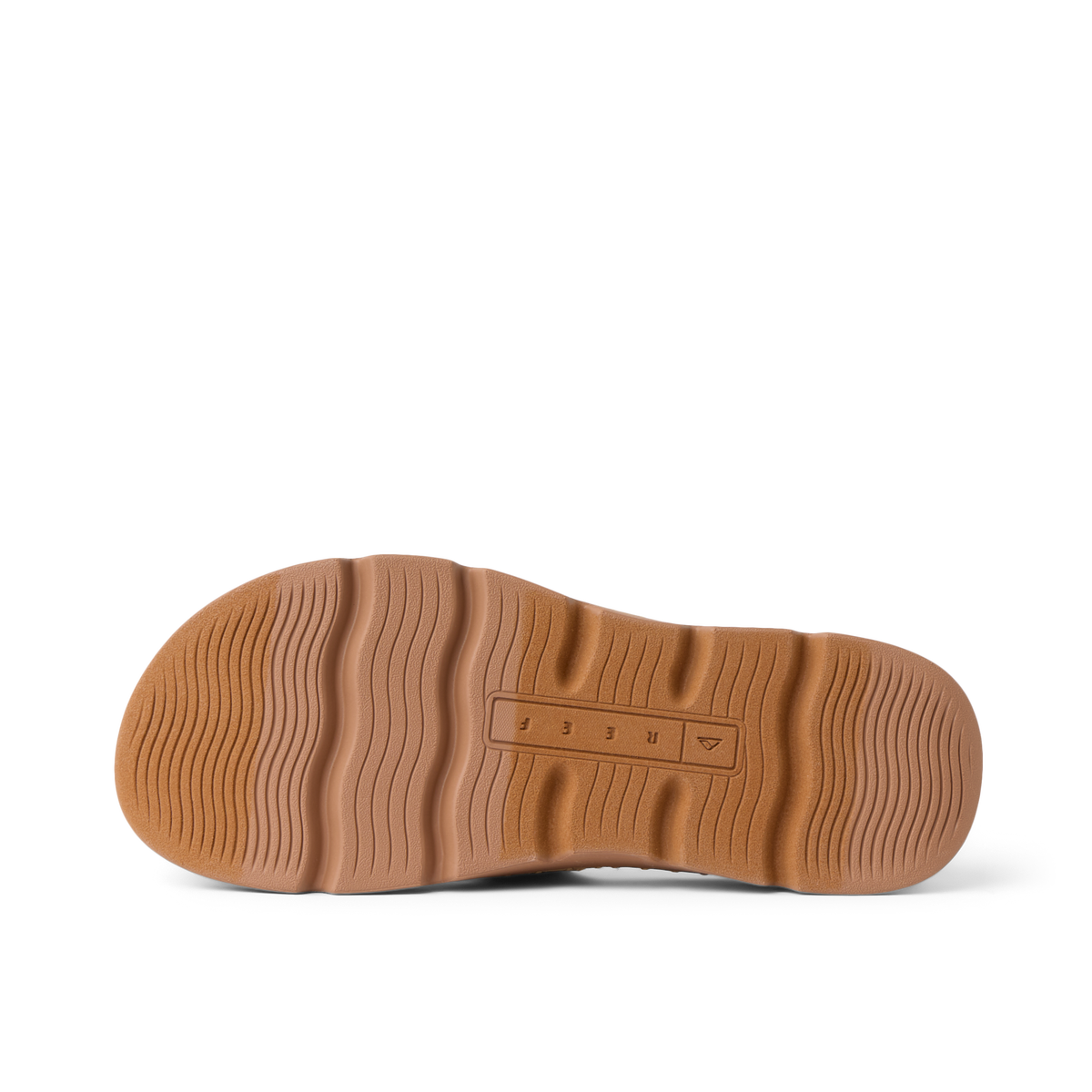 Vista Luxe Thea sandal outsole facing up showing textured grip and anatomical arch support for beach-ready comfort.