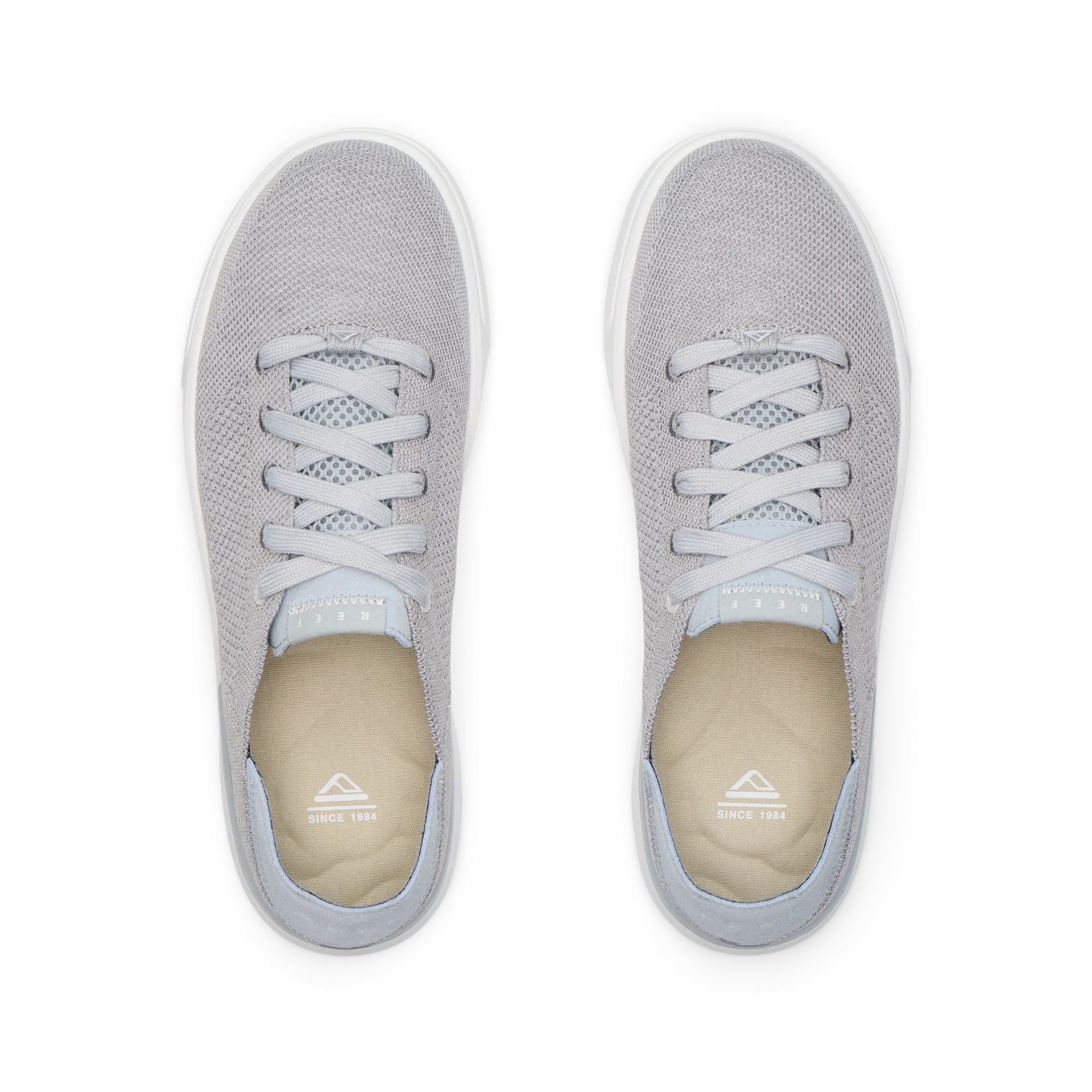 Top view of grey Neptune HT men's sneakers with extra cushioning, arch support, and water-friendly comfort technology.