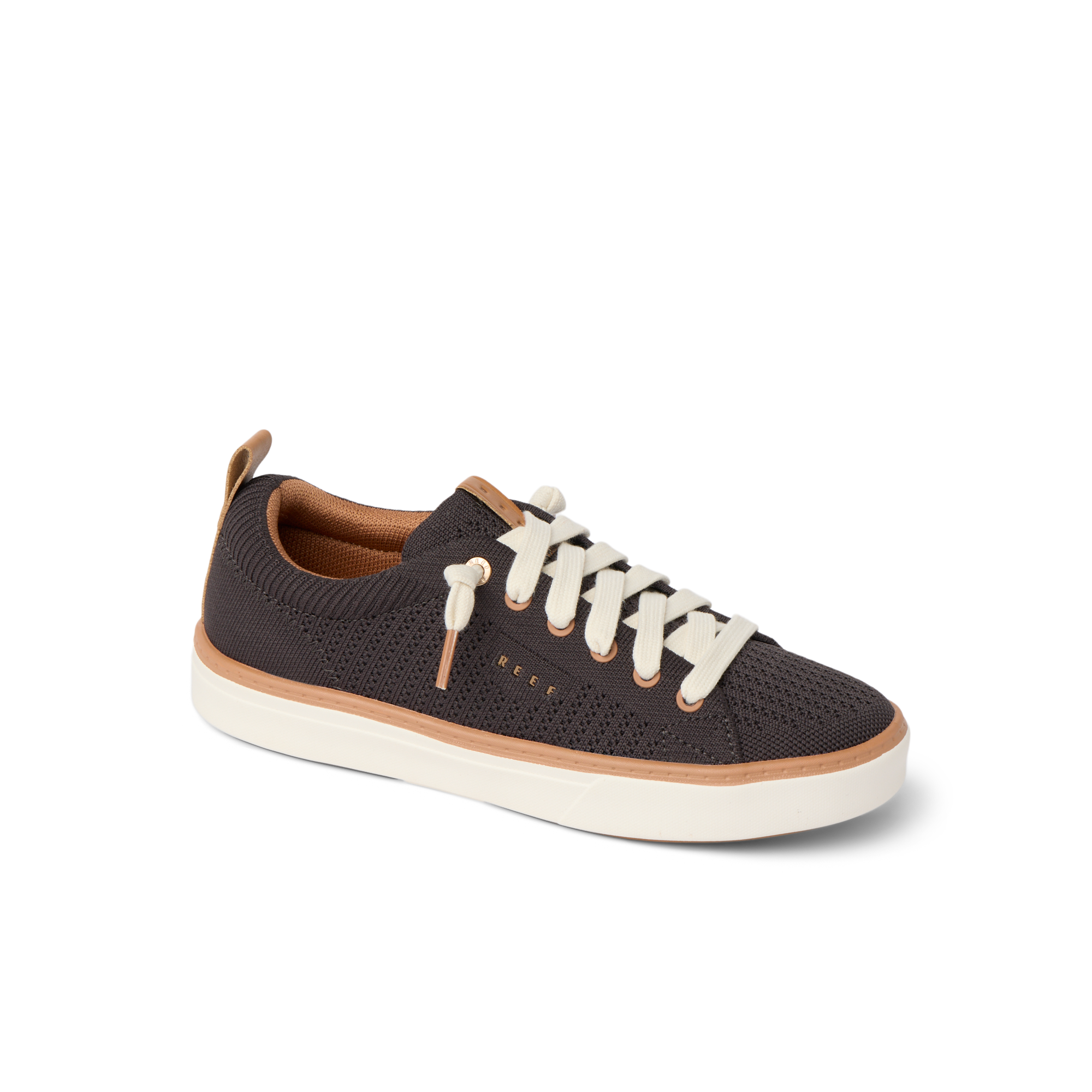 Right-facing Lay Day Lite sneaker in charcoal with white laces, breathable knit, and cushioned sole for all-day comfort.