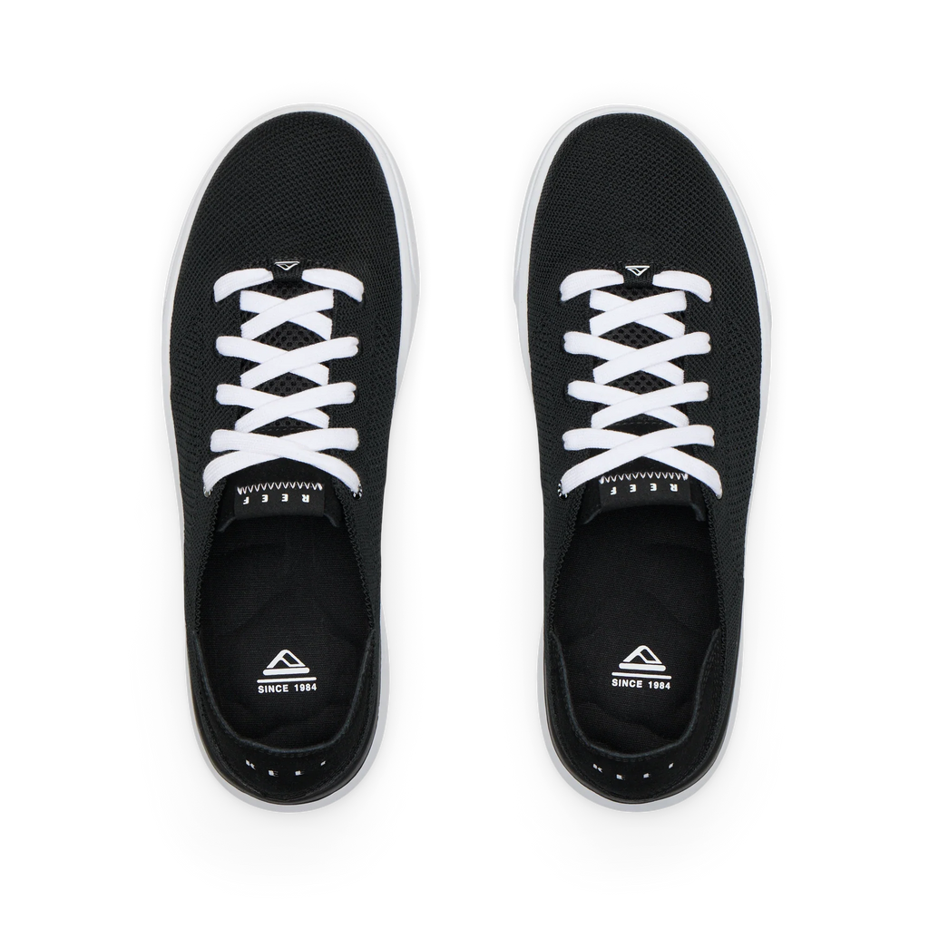 Top view of black Neptune HT men's sneakers with white laces, showing breathable mesh upper and cushioned insoles.