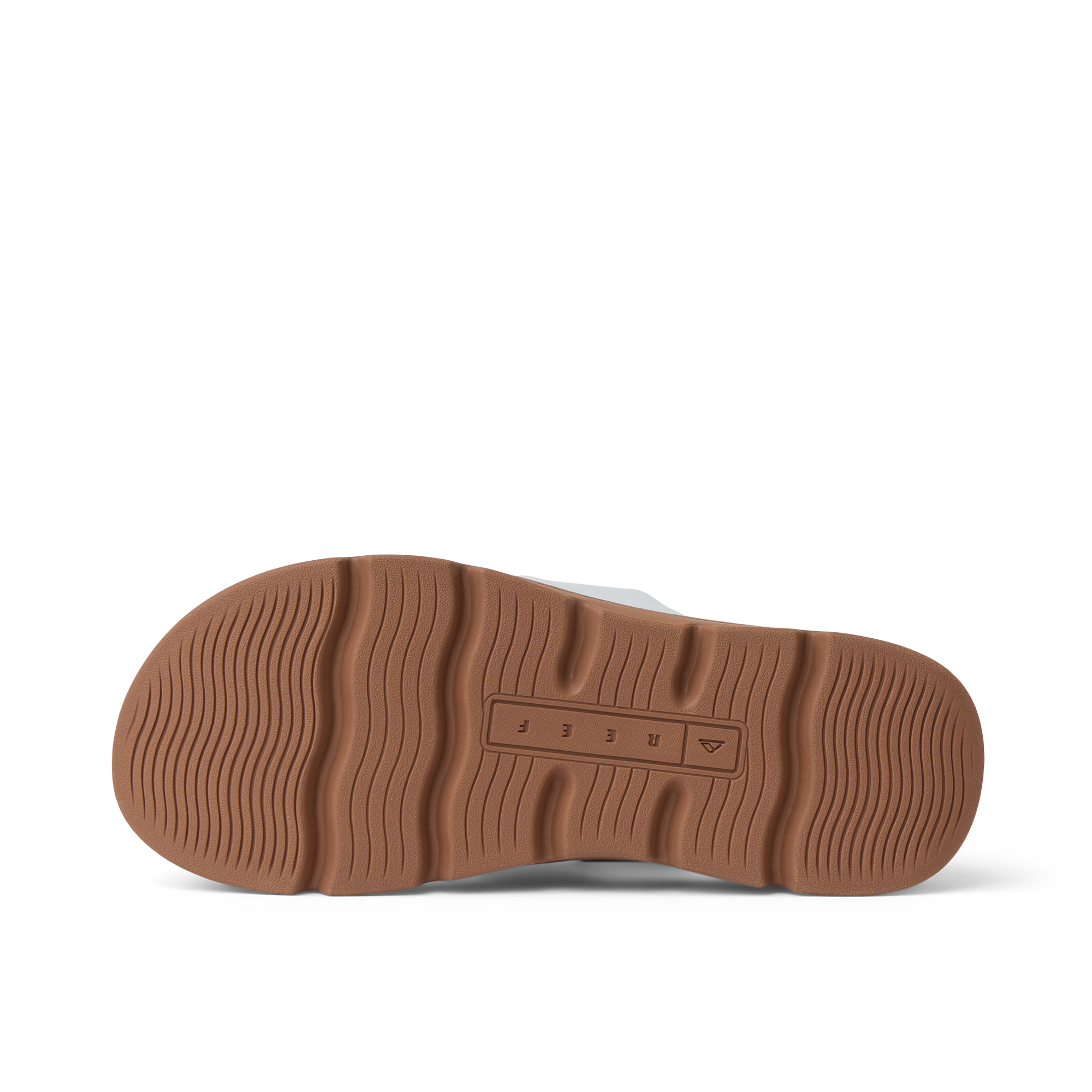Vista Luxe Thea women's shoe showing brown sole facing upward, highlighting durable, comfort-focused surf-inspired design.