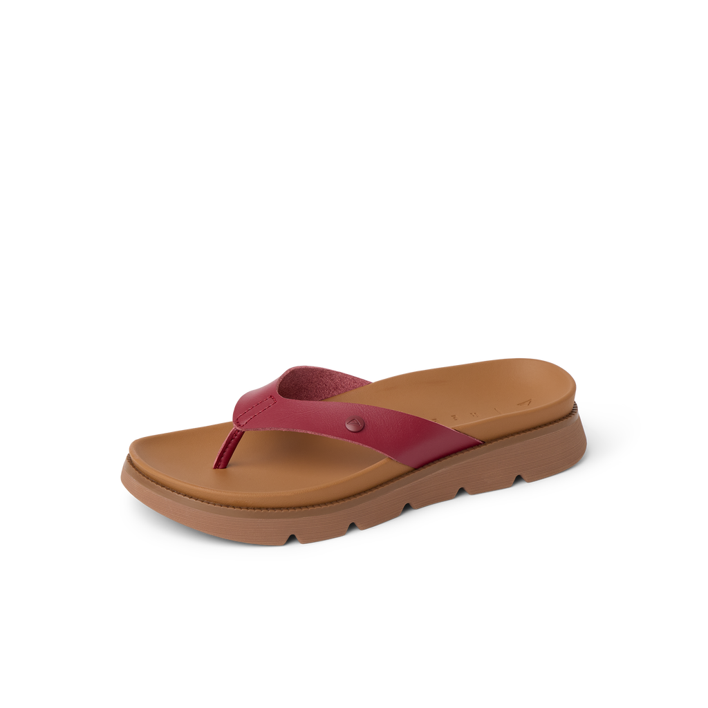 Vista Luxe Vivianahh burgundy right-facing sandal close-up showing cushioned footbed and soft-rebound arch support