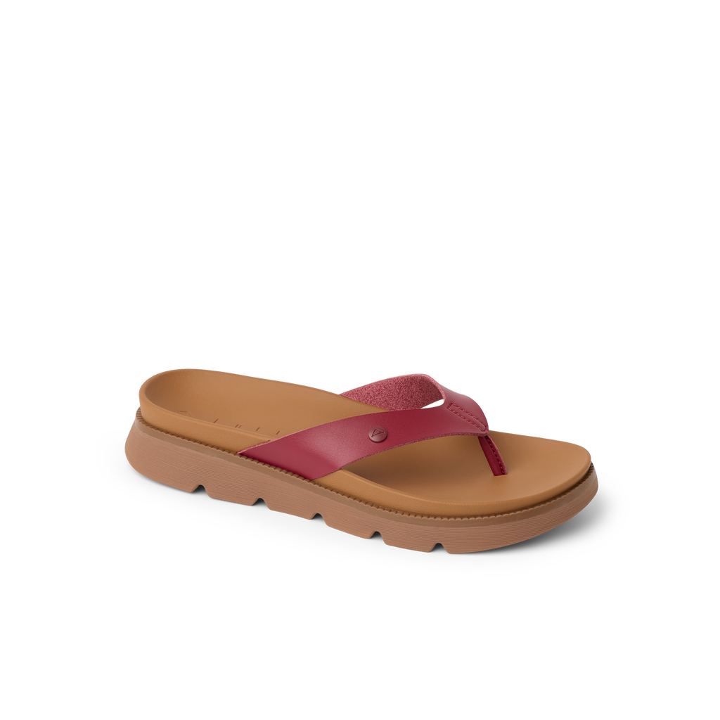 Vista Luxe Vivianahh women's burgundy sandal facing right, close-up of cushioned arch support and soft footbed