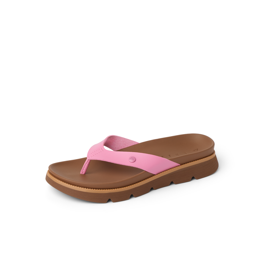 Vista Luxe Vivianahh women's pink sandal facing right, close-up of comfortable cushioned footbed and sole.