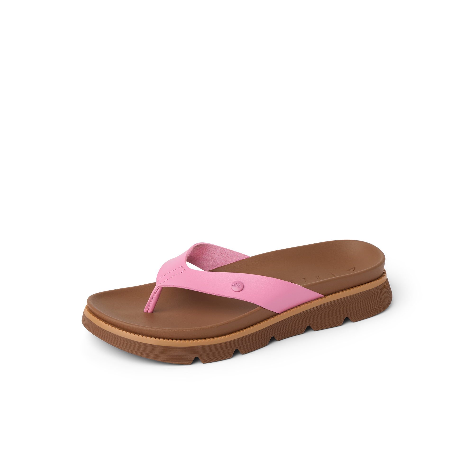 Vista Luxe Vivianahh women's pink sandal facing right, close-up of comfortable cushioned footbed and sole.