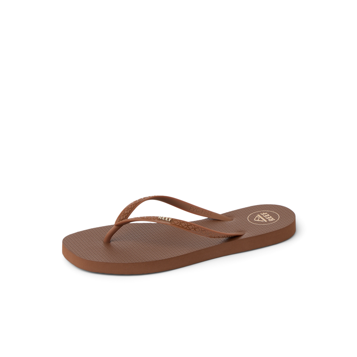 Seaside Square Toe women's brown sandal facing right, close-up of top and side showing cushioned footbed and straps