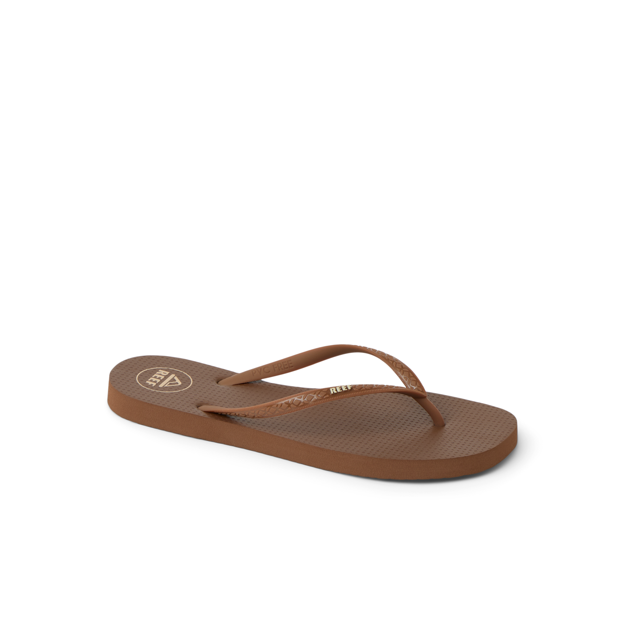 Seaside Square Toe brown flip flop for women facing left with comfort cushioning and arch support, beach-inspired design
