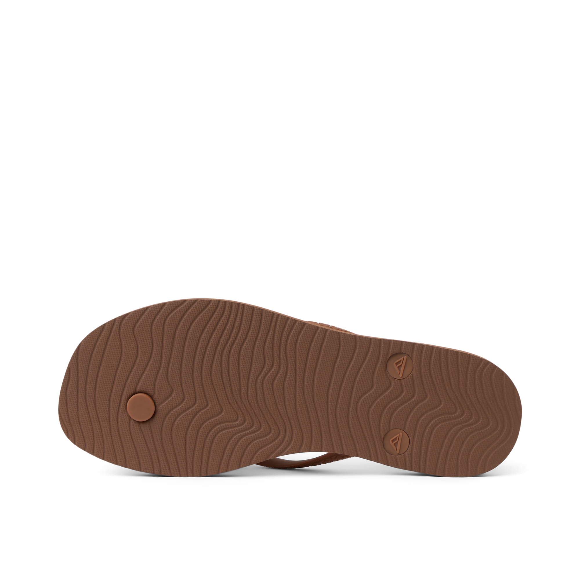 Seaside Square Toe women's sandal showing the brown sole facing up with textured grip and arch support.