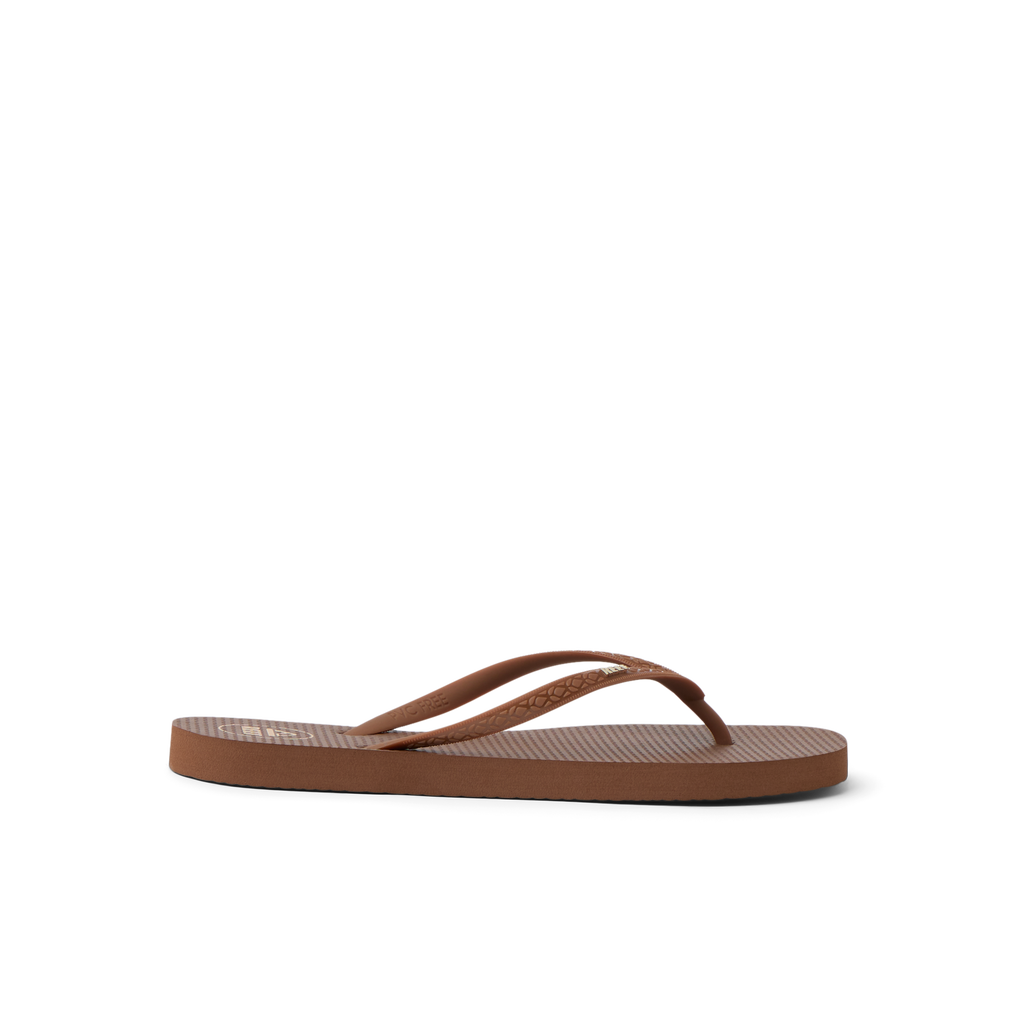 Seaside Square Toe brown women's flip flop facing left, water-friendly with soft cushioning and arch support