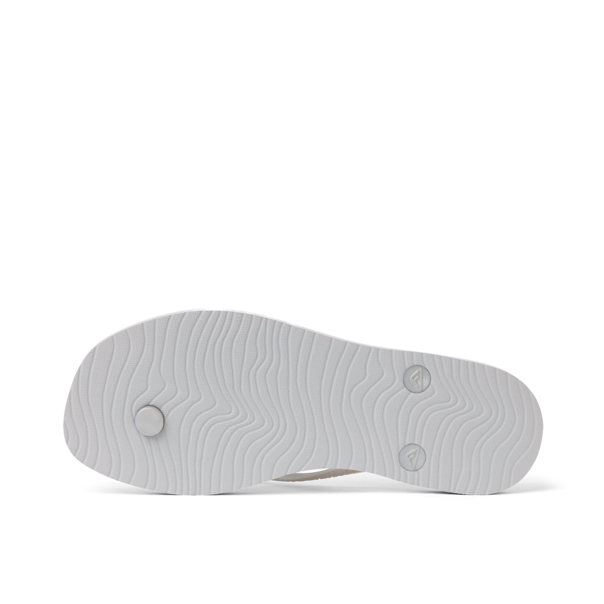Seaside Square Toe women's sandal sole facing up, showing textured outsole with wave pattern, surf-inspired comfort design.