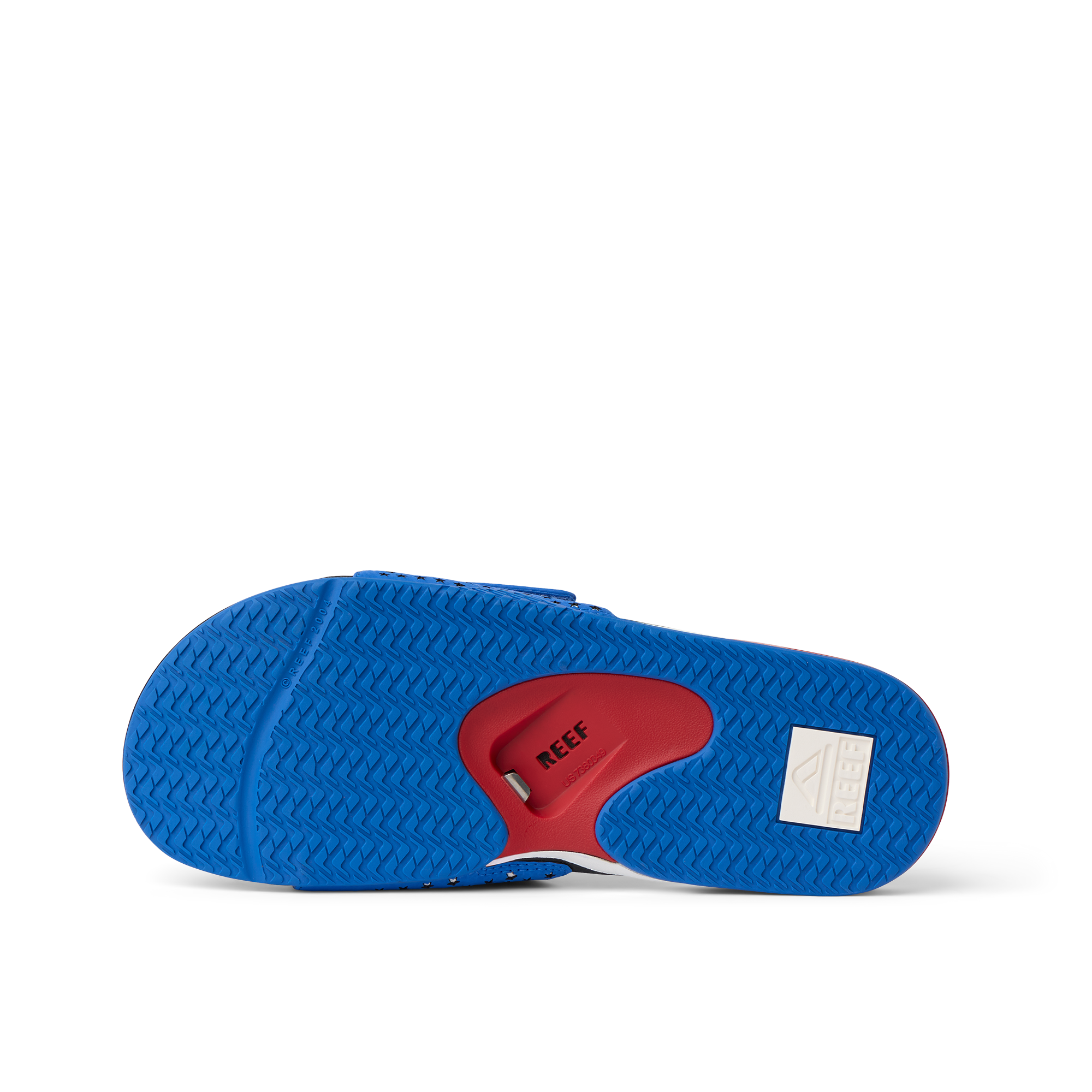 Fanning Slide men's footwear shown from the bottom facing up, highlighting water-friendly sole with arch support.