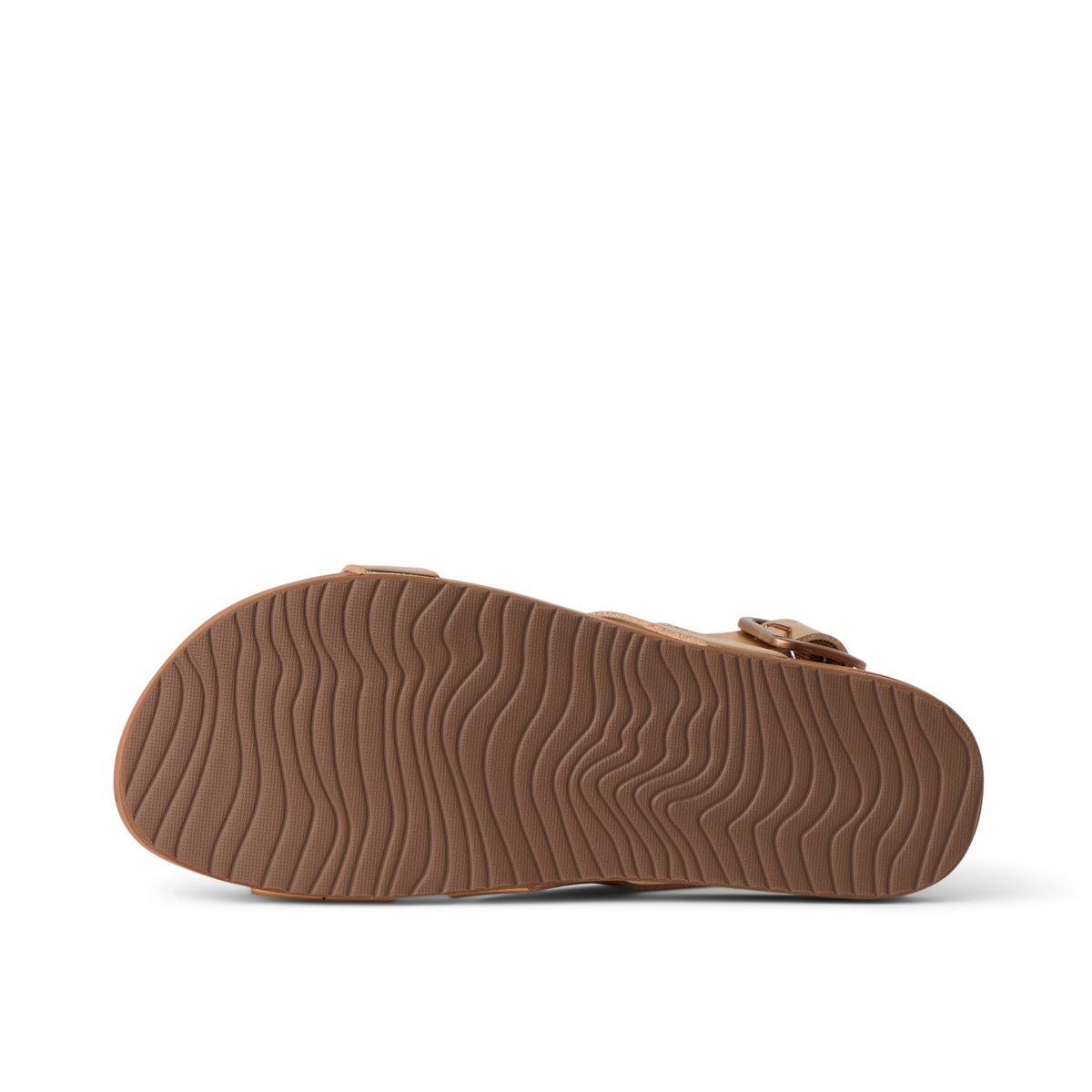 Vista Isabella women's sandal showing bottom sole with wave-like tread pattern facing up, designed for comfort and durability.