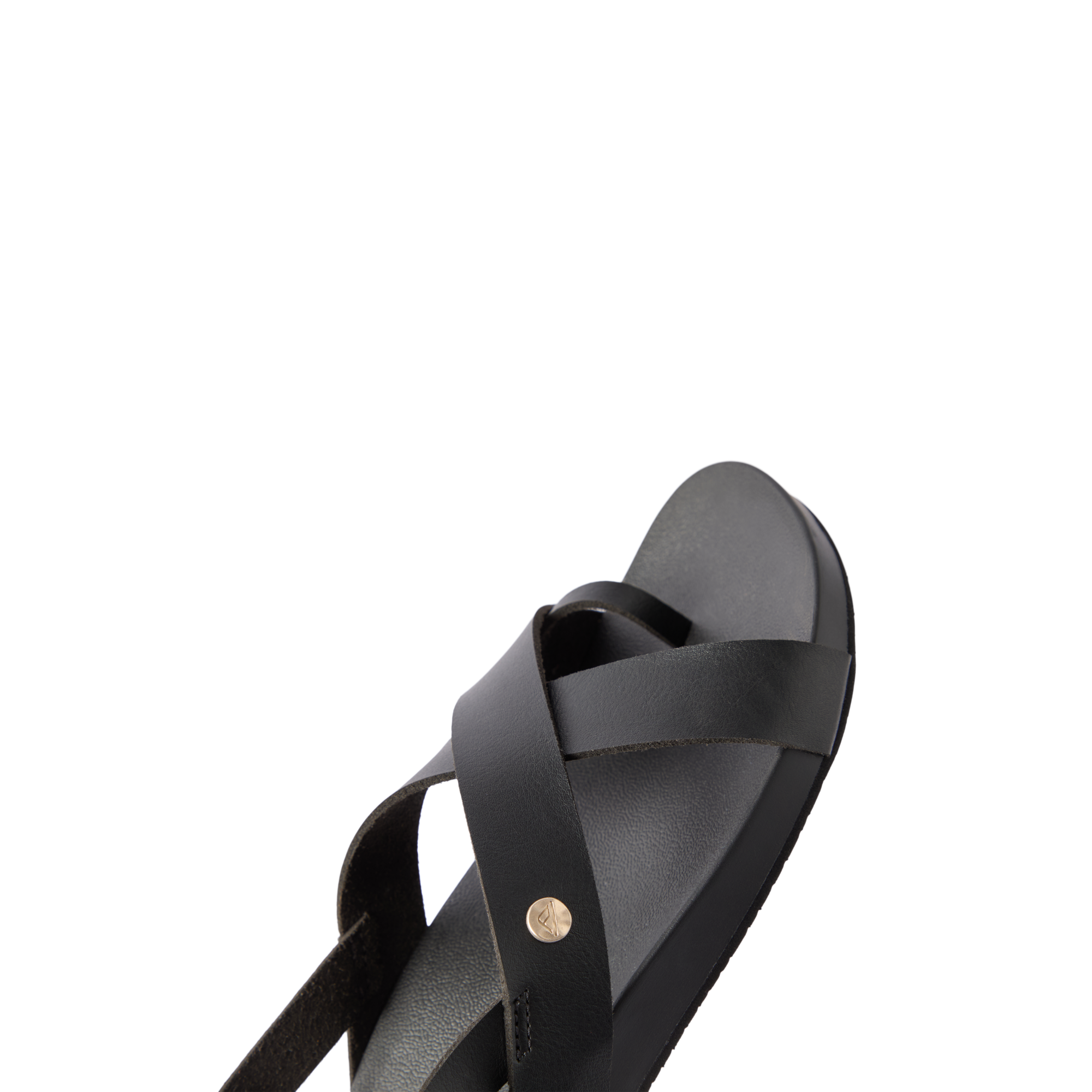 Vista Malia women’s black sandal facing upward, featuring soft cushioning and anatomical arch support for all-day comfort.