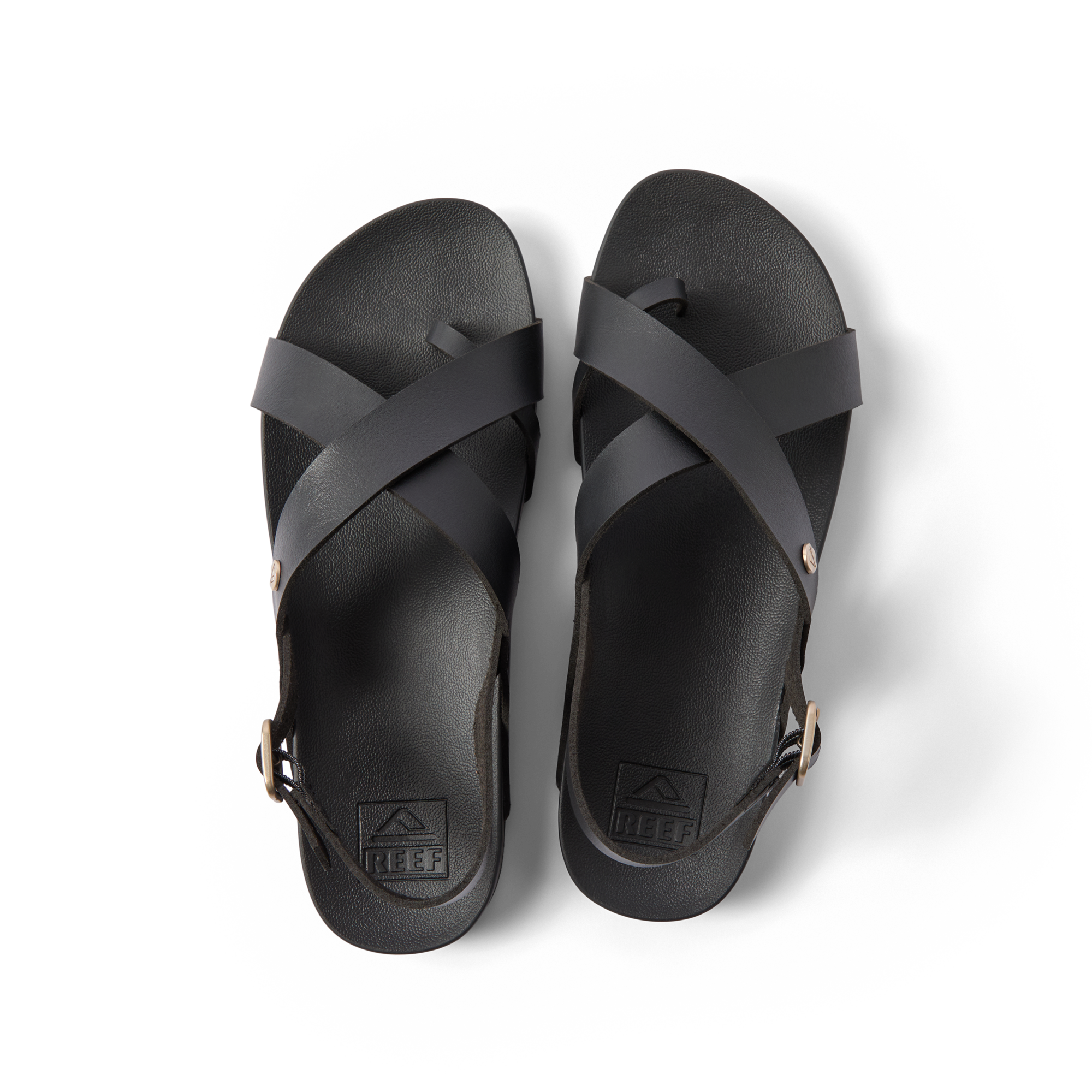 Vista Malia women's black sandals top view showing crisscross straps, molded footbed, and comfort-focused design facing upward.
