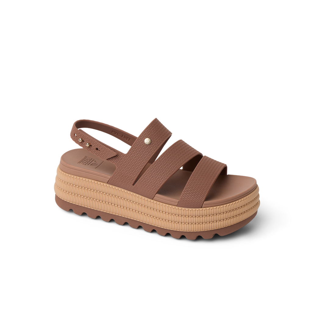 Water Vista Higher 2 platform sandal facing left with brown straps, comfortable arch support, and water-friendly sole.