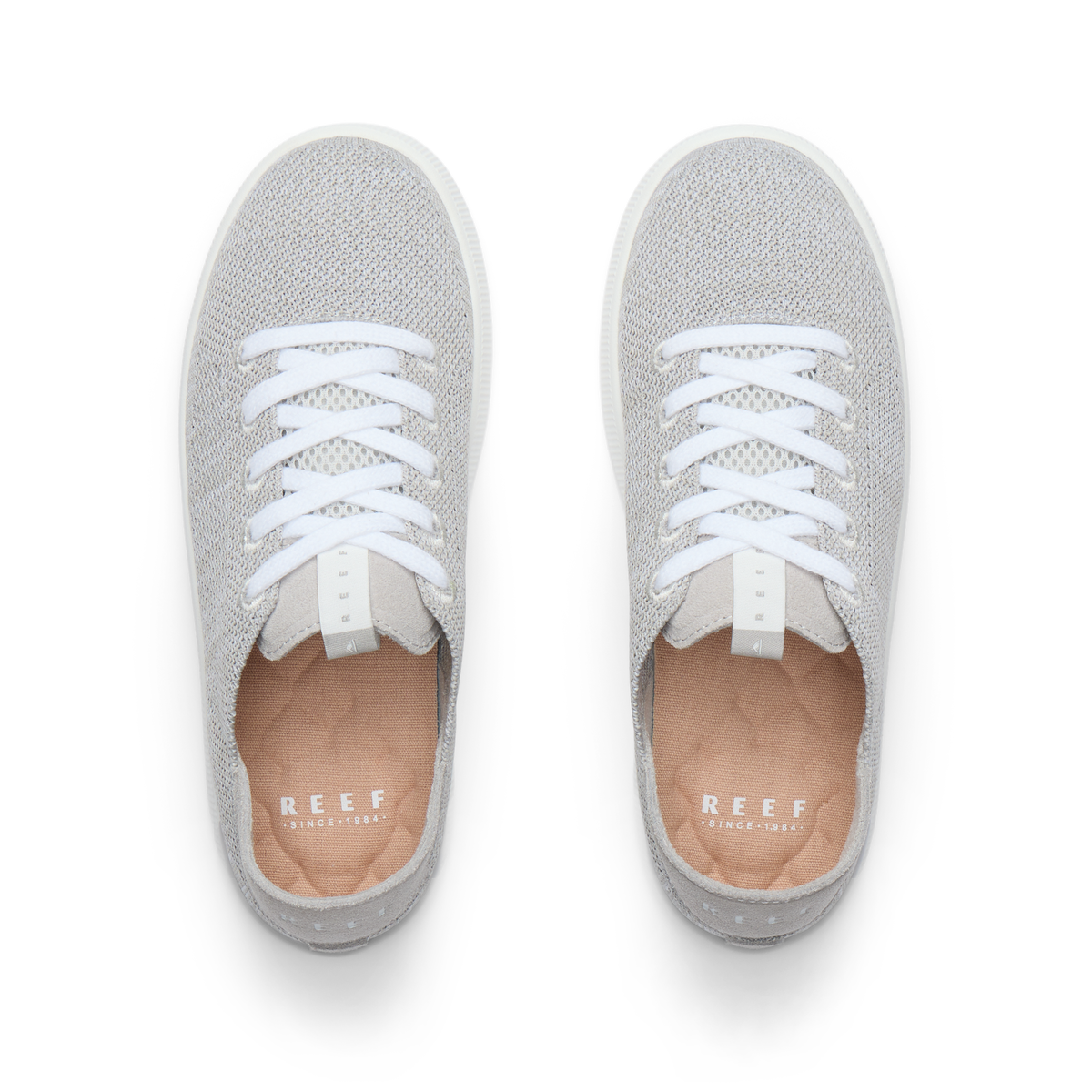 Top view of Reef Neptune women's lightweight grey sneakers with anatomical arch support and soft cushioning.