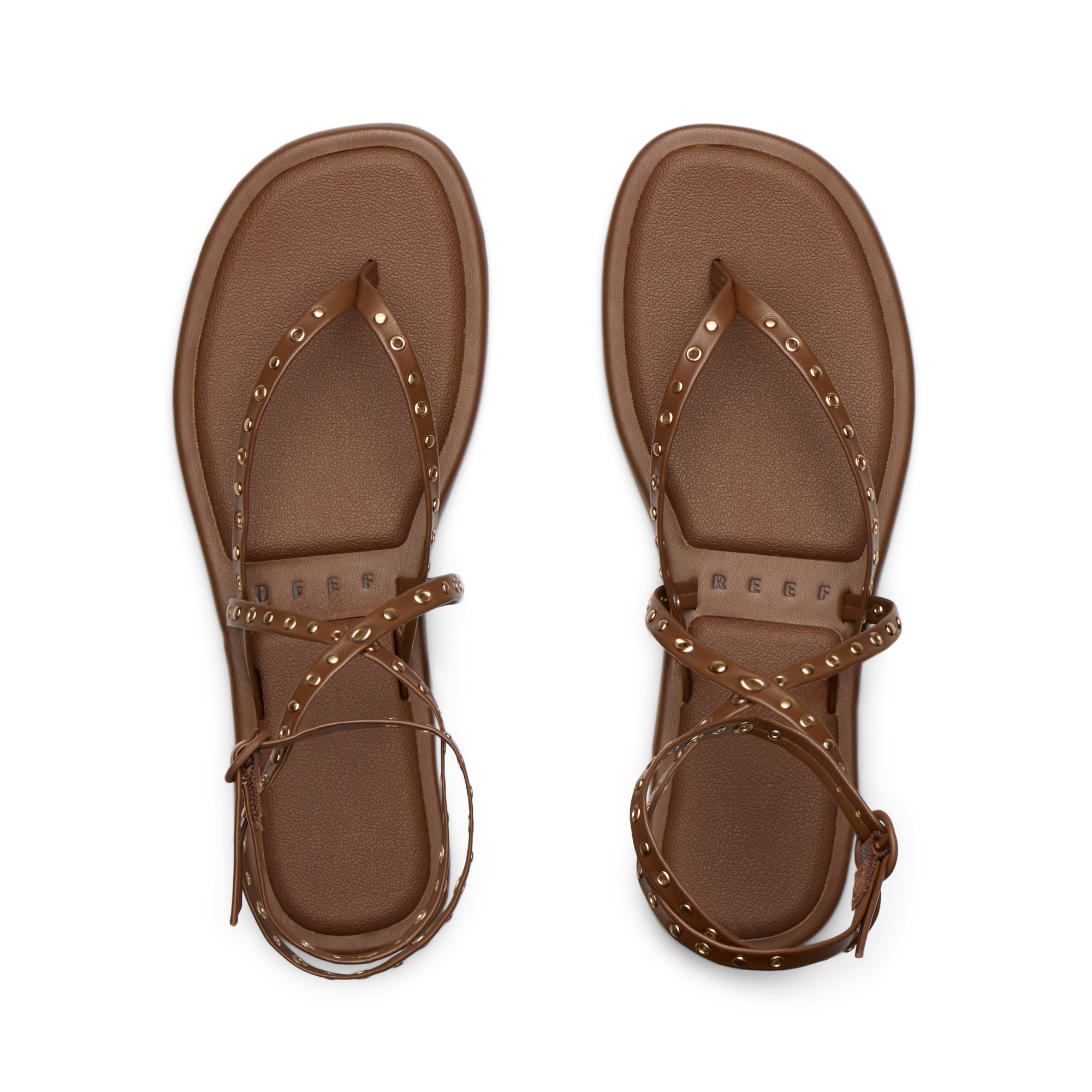 Willow Quinn Studs brown women's sandals top view showing footbed and studded straps designed for comfort and beach wear
