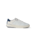 Side view of Shoreline Del Mar men’s sneaker in white, grey, and blue with anatomical arch support and cushioned sole.
