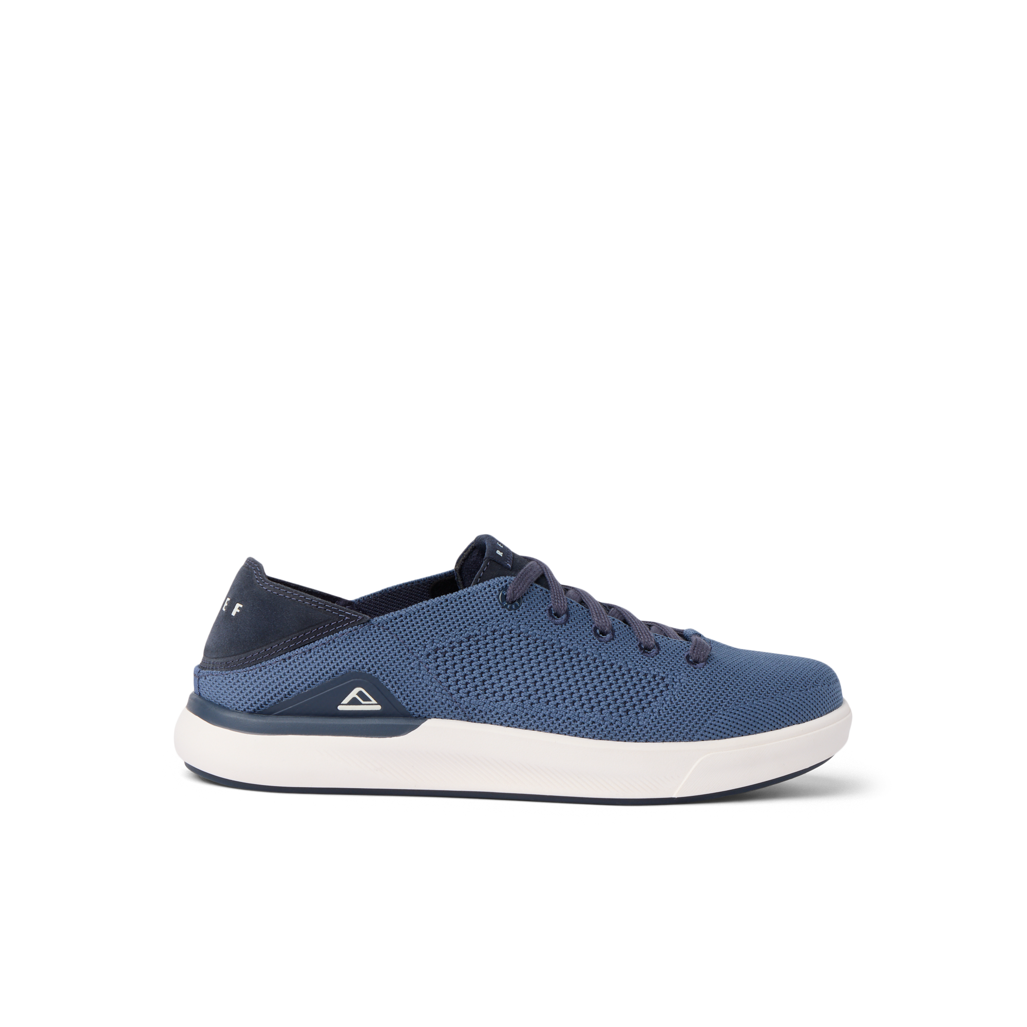 Neptune HT sneaker facing right, navy blue mesh with white sole, lightweight, water-friendly, extra cushioned for all-day comfort.