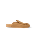 Vista Myra facing right, women's tan suede clog with easy slip-on design and cushioned arch support, beach-inspired comfort.