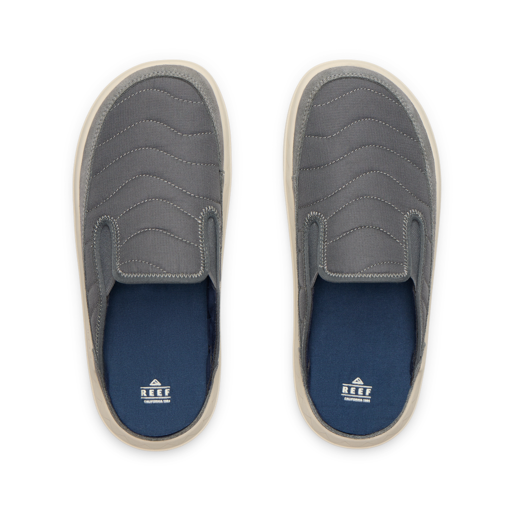 Rambler Kicker slippers top view showing charcoal cushioned upper and memory foam footbed designed for easy on-and-off comfort