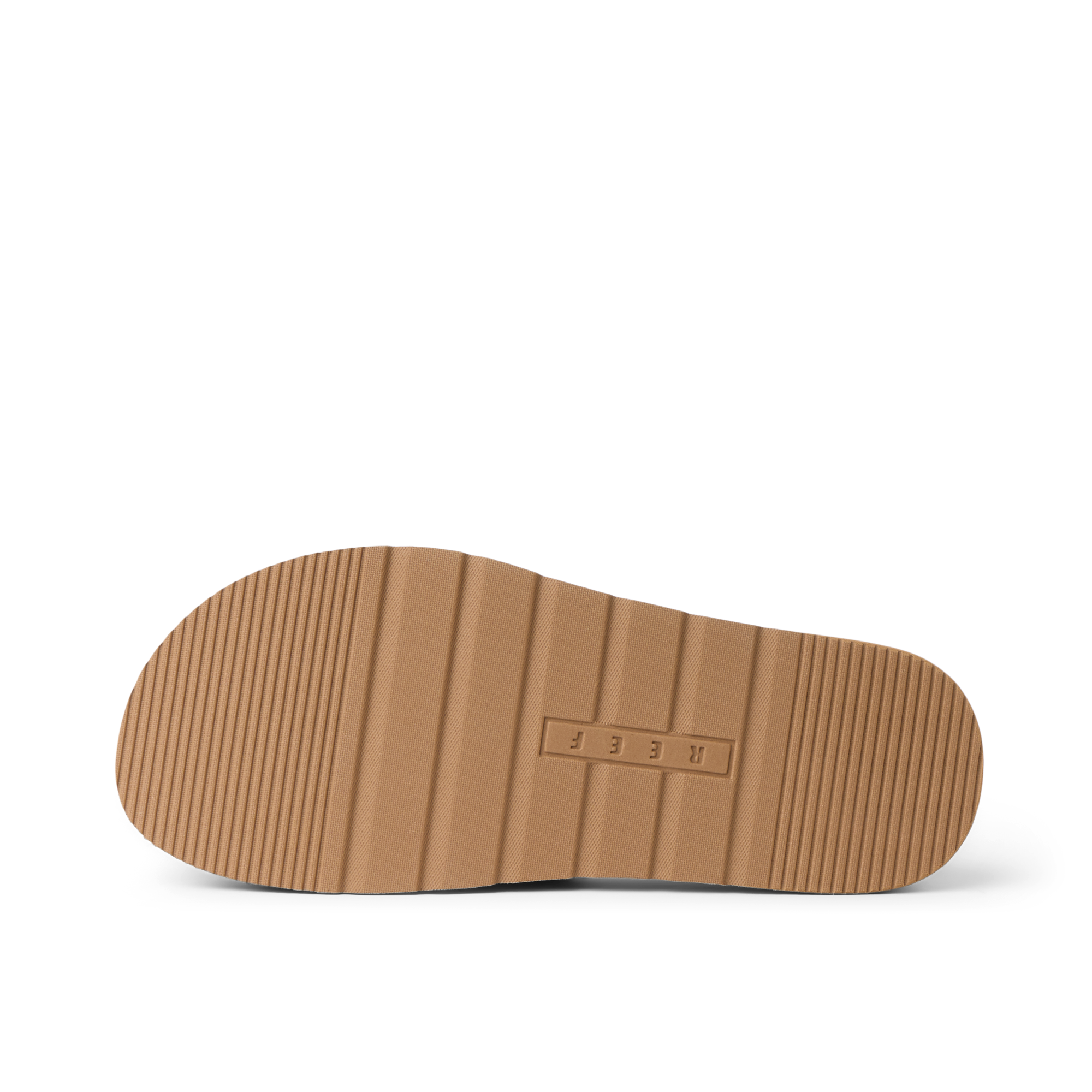 Vista Hi 2 sandal sole facing up showing lightweight tan platform with durable textured traction and REEF branding