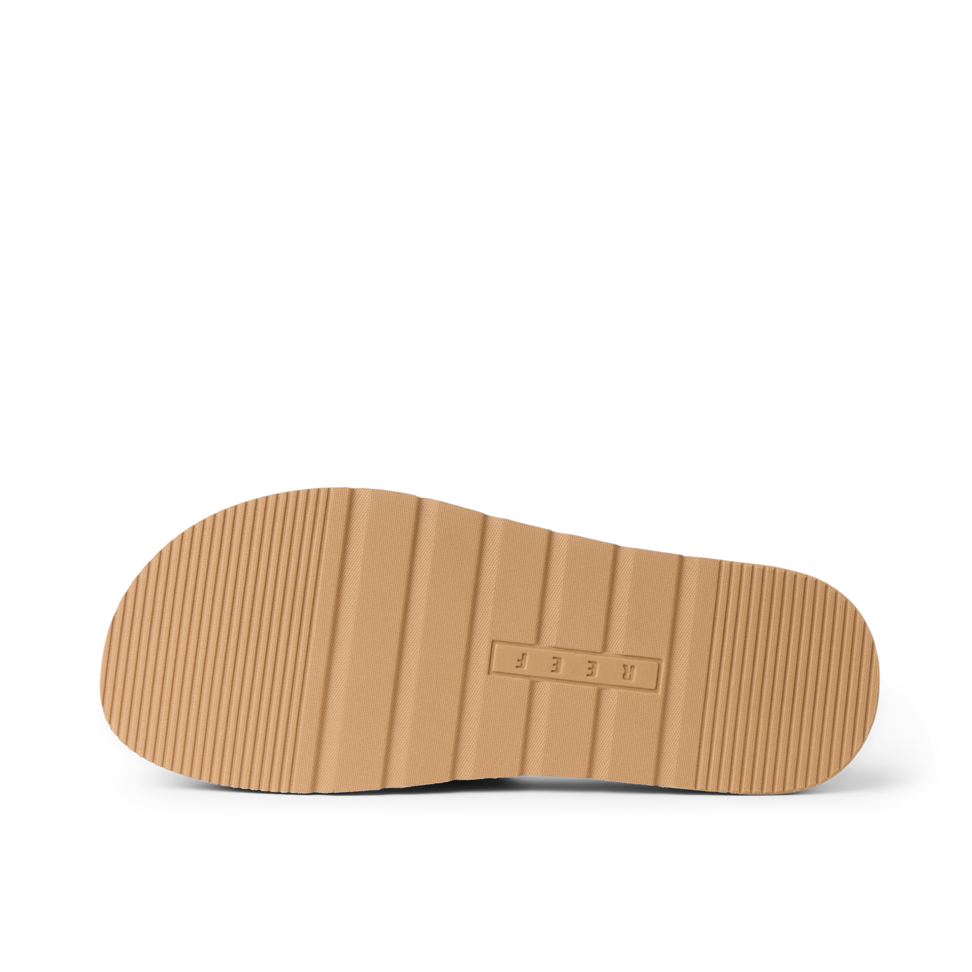 Vista Hi 2 sandal sole facing up with durable tan traction, lightweight platform, and REEF branding for beach-ready comfort