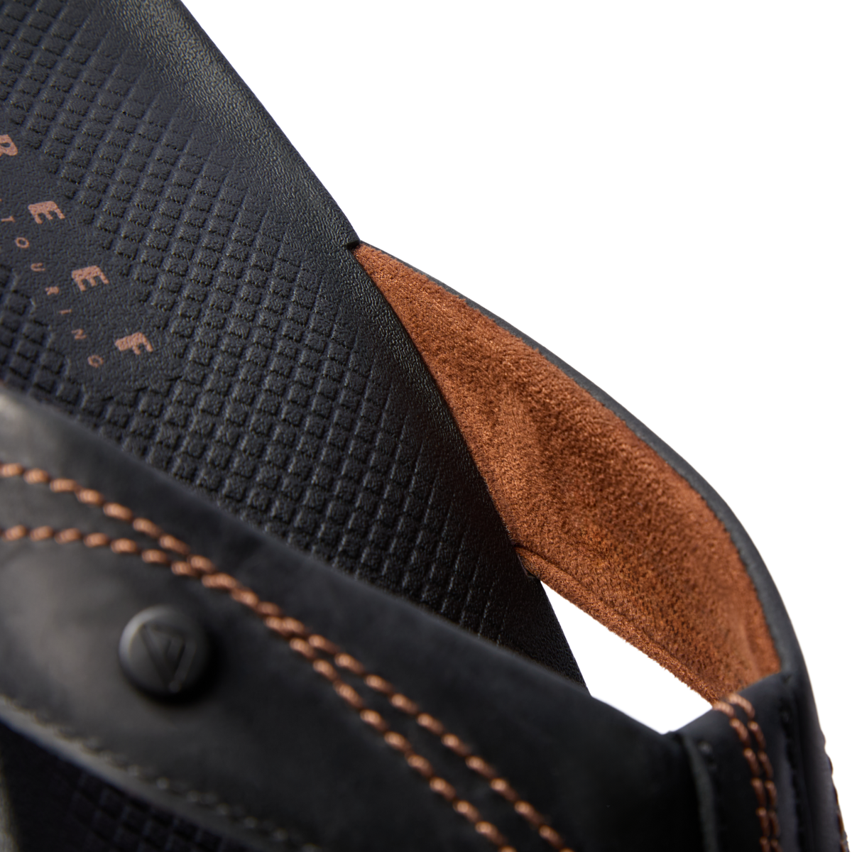 Close-up of the Phantom Lux sandal's interior heel and strap, showing soft cushioning and detailed stitching.