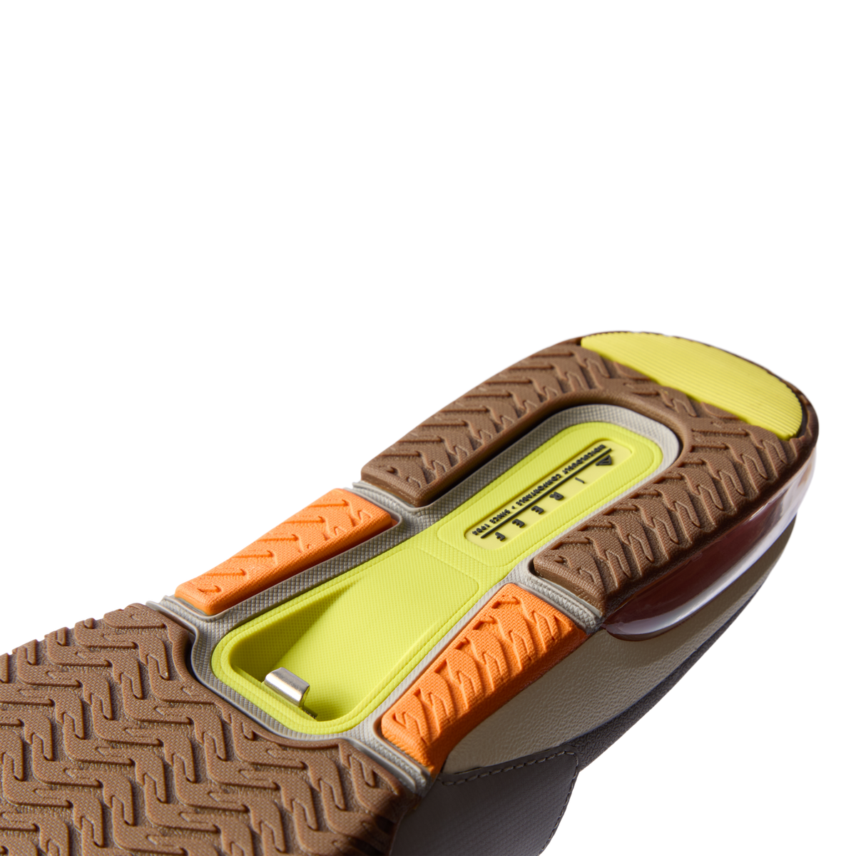 Close-up of the sole front facing of the Fanning + Slide showing durable traction with water-friendly materials and arch support.