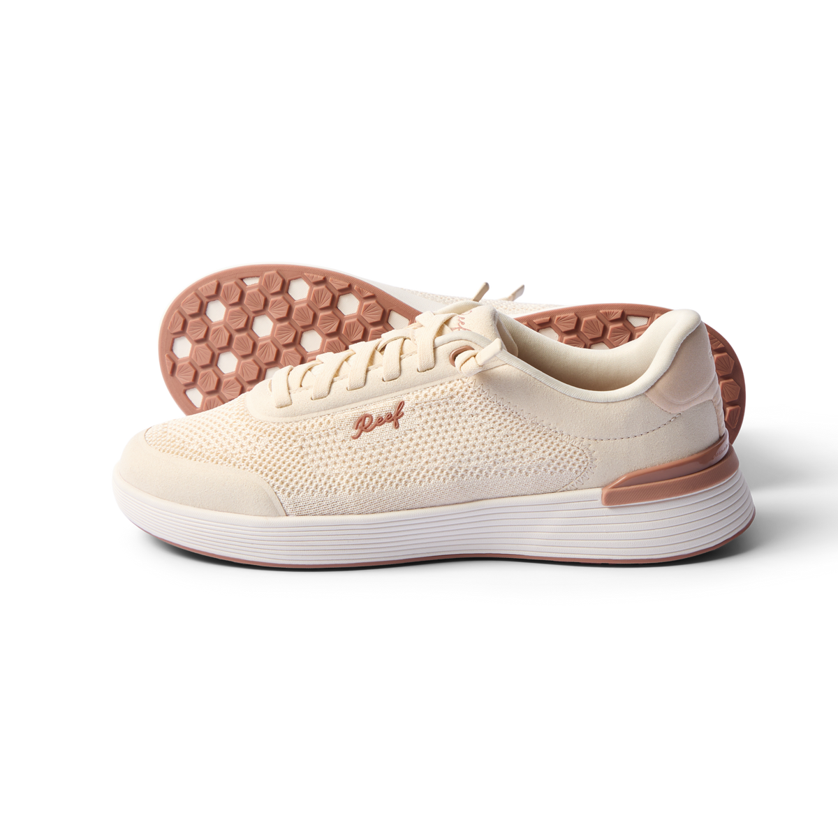 Side view of Shoreline Palisades sneaker in light mocha with arch support and soft cushioning for all-day comfort