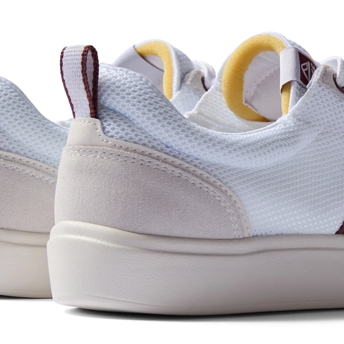Close-up of the left heel of Triton men's shoe showing lightweight, water-friendly materials and anatomical arch support.