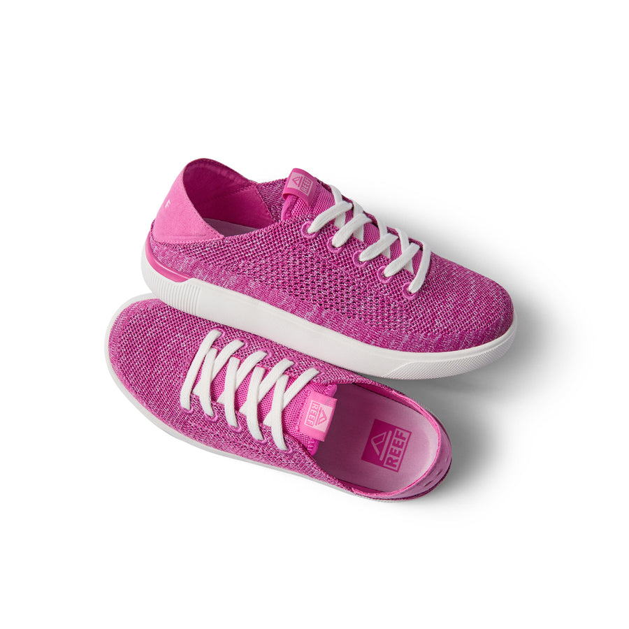 Kids Neptune pink lightweight sneakers for kids, top view of shoe facing right showing soft-rebound cushioning and arch support