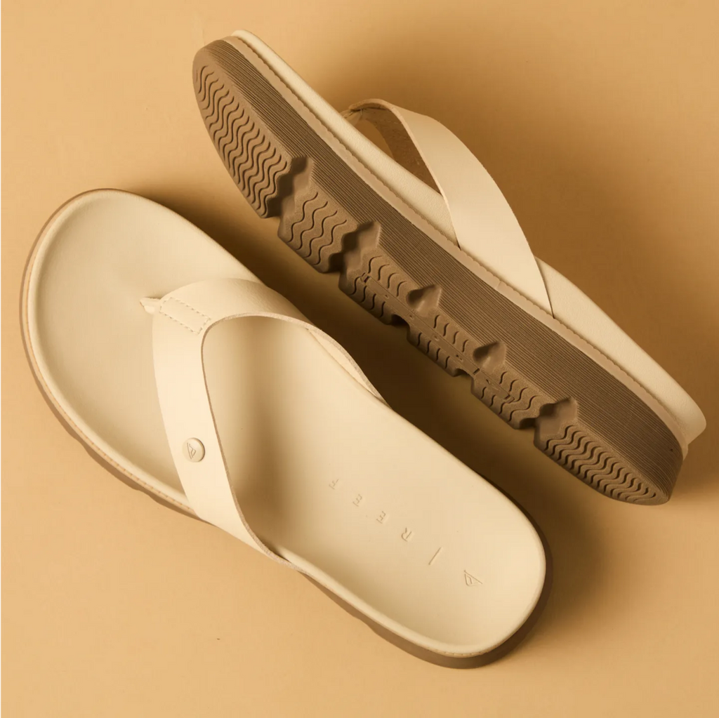Vista Luxe Vivianahh women's sandals showing top view of left sandal and sole of right sandal in neutral tones.
