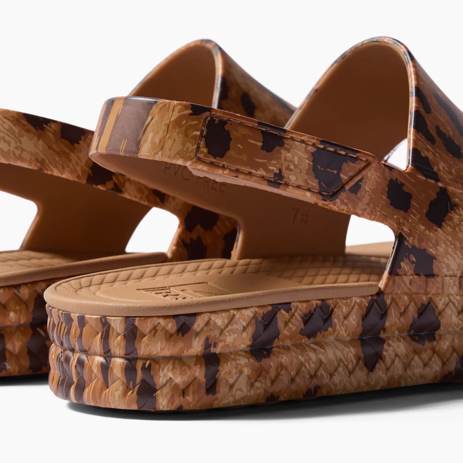 Close-up of the back and side of women's Reef Water Vista platform sandals with cushioning and water-friendly material.